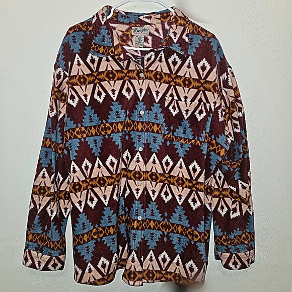 Wrangler Wrancher Western Fleece Button-Up Shacket Womens XXL - Picture 1 of 5